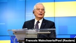 Верховний представник ЄС із закордонних справ і політики безпеки Жозеп Боррель під час пресконференції після засідання Ради асоціації Україна-ЄС. Брюссель, 11 лютого 2021 року