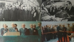 Фотографії щодо відкриття в Києві в 1981 році Меморіального комплексу «Український державний музей історії Великої Вітчизняної війни 1941–1945 років», частиною якого є монумент «Батьківщина-мати»: 1) Ліворуч зверху: делегація генсека КПРС Леонід Брежнєва у Москві, 8 травня 1981 року; 2) Праворуч зверху: Брежнєв в аеропорту в Києві, 8 травня 1981 року; 3) Ліворуч: Брежнєв і Щербицький на трибуні на площі Музею, 9 травня 1981 року; 4) Праворуч знизу: Брежнєв і Щербицький відкривають будівлю Музею 9 травня 1981 року