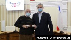 Сергій Аксенов на церемонії нагородження кримських журналістів у зв'язку з днем російської преси, 15 січня 2021 року