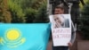 Kazakhstan - Protesters hold banners during a rally demanding a release of Mukhtar Dzhakishev, former chief executive of Kazakh uranium mining company Kazatomprom, in Almaty, Kazakhstan September 10, 2019. REUTERS/Pavel Mikheyev