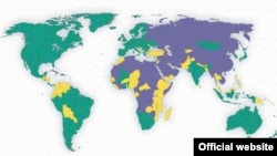 "Freedom House"un "Dünyada Azadlıqlar" xəritəsində Azərbaycan yenə də qeyri-azad ölkələr arasında (tünd-göy rəng)